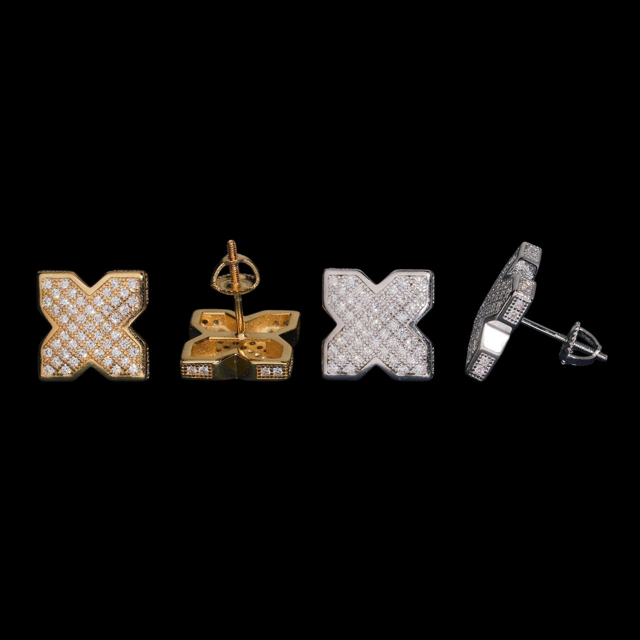 Pendientes de botón X Cluster de diamantes de laboratorio – Oro de 14k