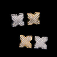 Pendientes de botón X Cluster de diamantes de laboratorio – Oro de 14k