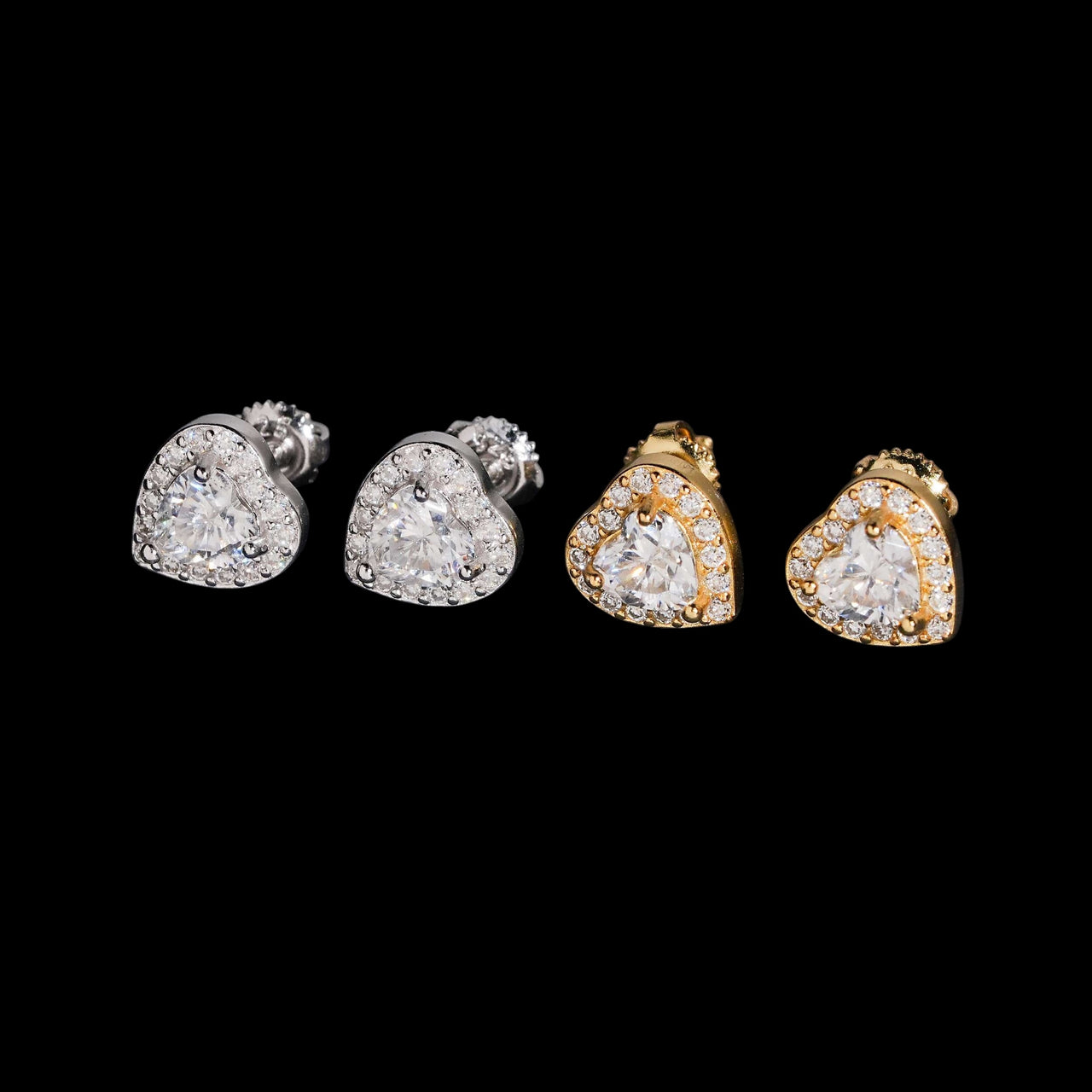 Pendientes de botón en racimo de corazón con diamantes cultivados – Oro de 14k