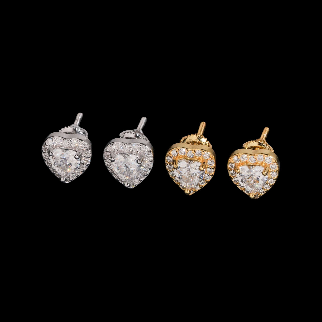 Pendientes de botón en racimo de corazón con diamantes cultivados – Oro de 14k