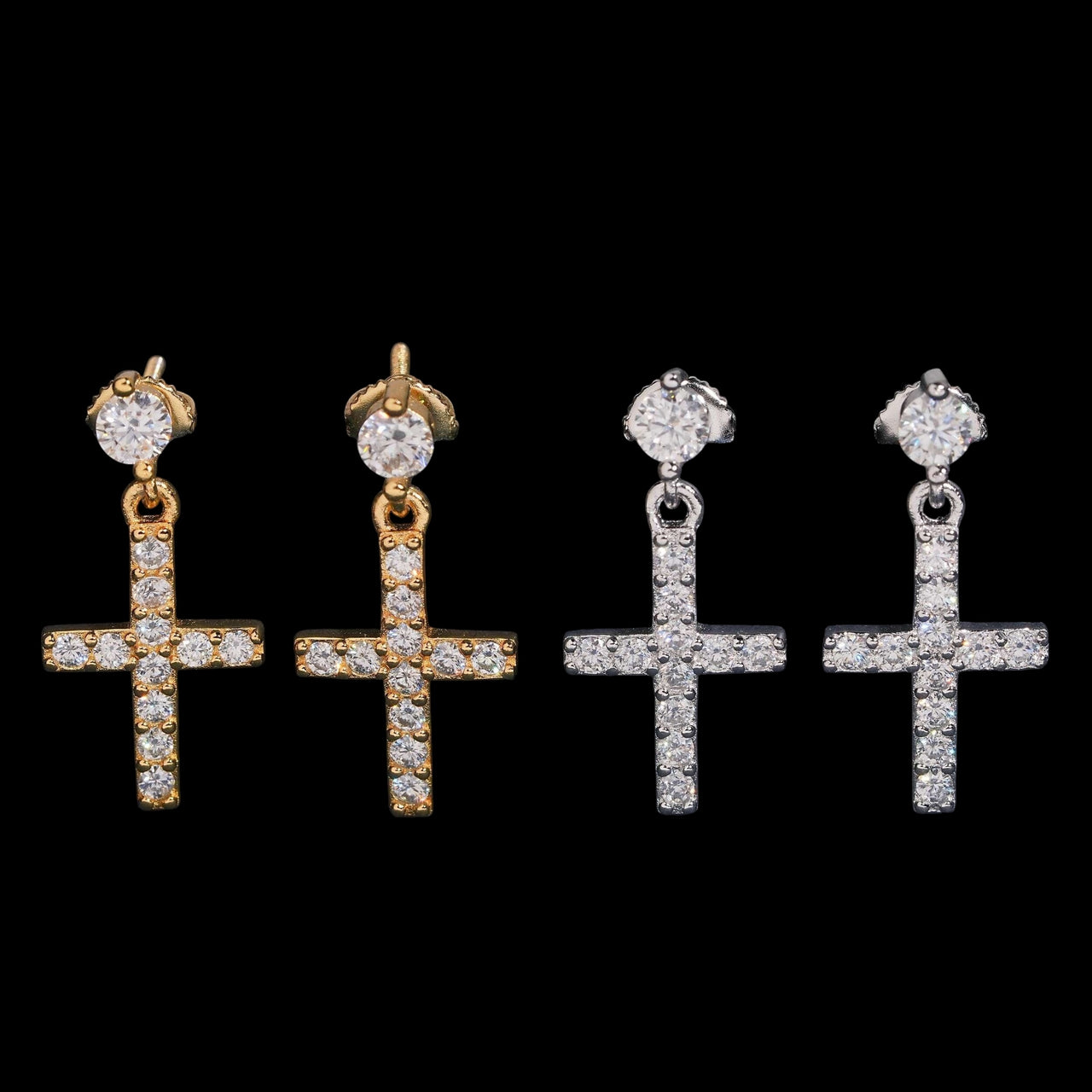 Pendientes Colgantes de Cruz con Diamante de Laboratorio – Oro de 14k