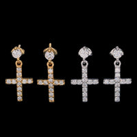 Pendientes Colgantes de Cruz con Diamante de Laboratorio – Oro de 14k