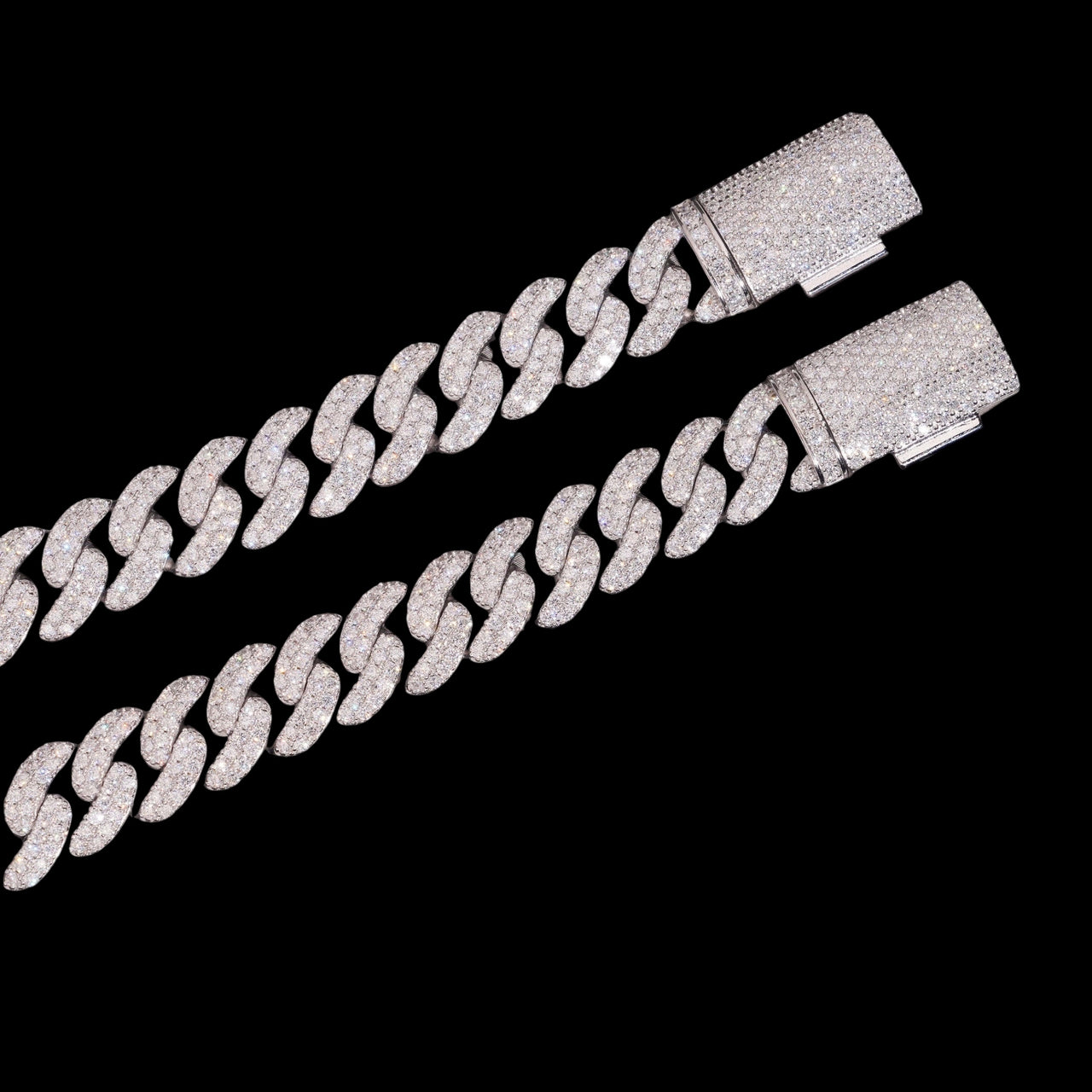 Pulsera de eslabones cubanos de 12 mm y 2 hileras con diamantes de laboratorio – Oro de 14k