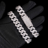 Pulsera de eslabones cubanos de 12 mm y 2 hileras con diamantes de laboratorio – Oro de 14k