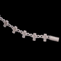 Pulsera de diamantes de laboratorio cruzada tipo baguette y moissanita de oro de 14k