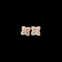 Pendientes de botón con forma de trébol multicolor con diamantes de laboratorio – Oro de 14k